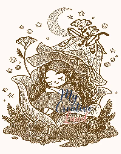 Sleeping fairy in a flower baby blanket knitting chart for Brother machines