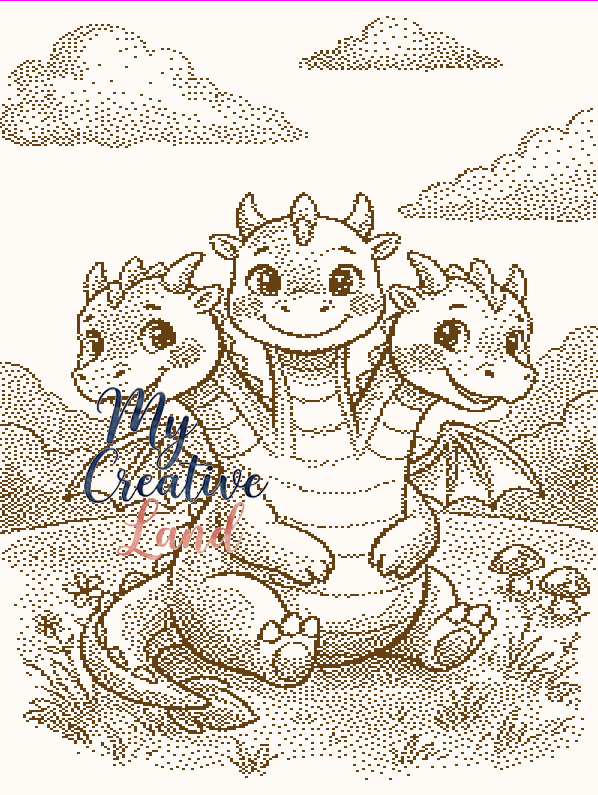 Three-Headed Dragon Baby Blanket Knitting Pattern — Brother Machine Jacquard Chart, STP File