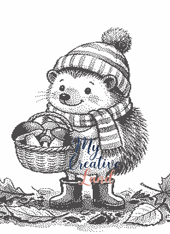 Hedgehog with Mushrooms Baby Blanket Knitting Pattern — Brother Machine Jacquard Chart, STP File